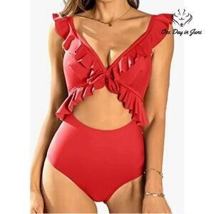 Sociala Ruffle Cut Out One Piece Swimsuit Size XL